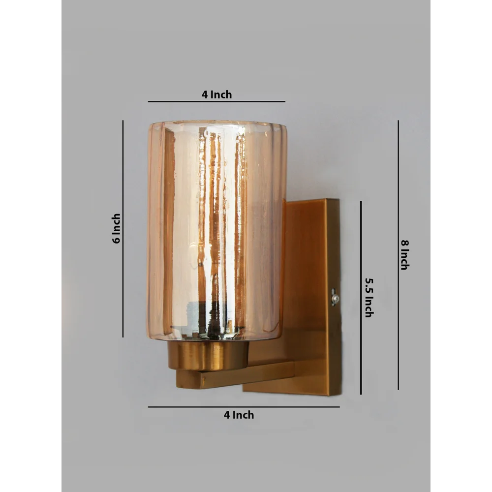 Modern Brass Finish Wall Sconce with Amber Glass Shade | SKE-140026_DCWL