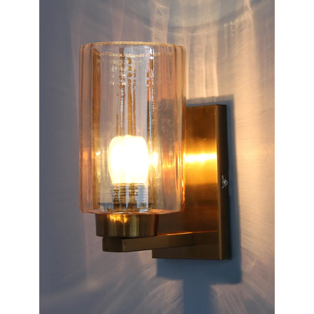Modern Brass Finish Wall Sconce with Amber Glass Shade | SKE-140026_DCWL