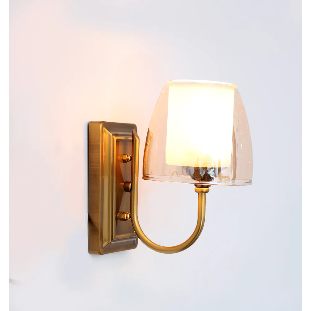 Brass Finish Wall Sconce with Double Shaded Glass | SKE-140022 BFWSDSG