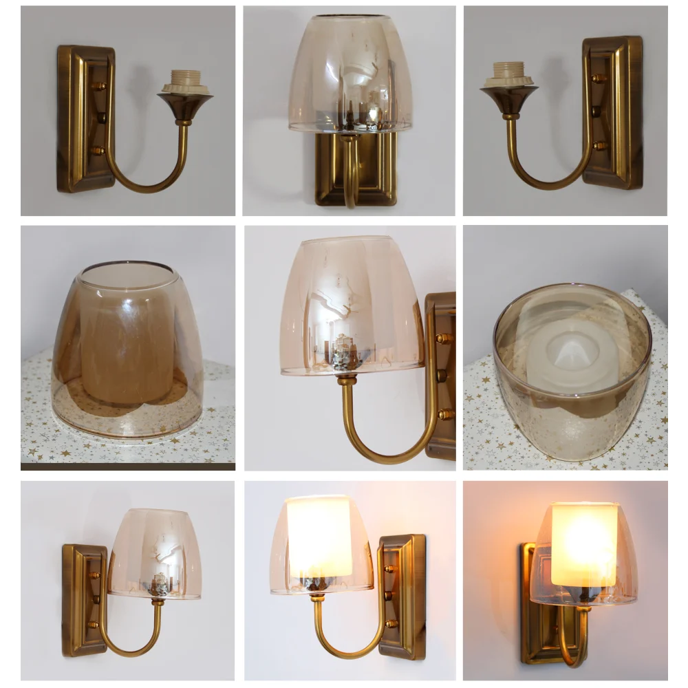 Brass Finish Wall Sconce with Double Shaded Glass | SKE-140022 BFWSDSG