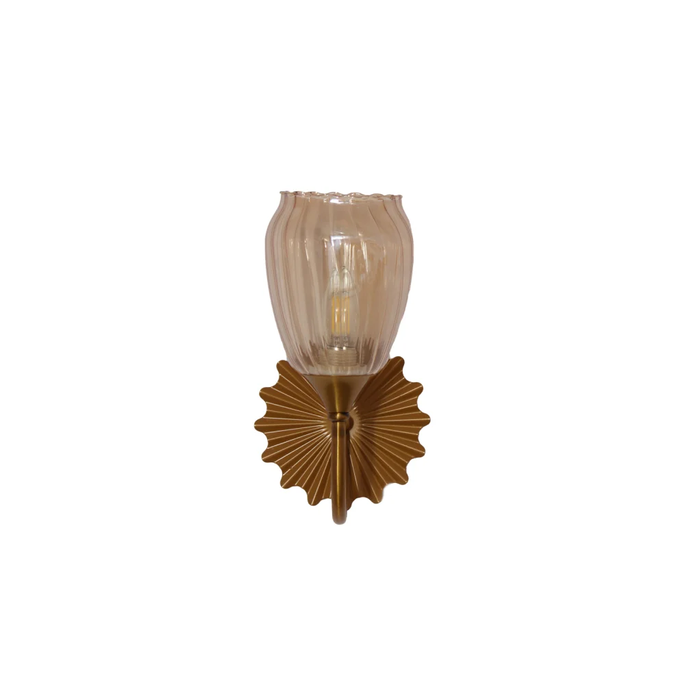 Decorative Brass Finish Fancy Wall Sconce with Ribbed Glass | SKE-140020