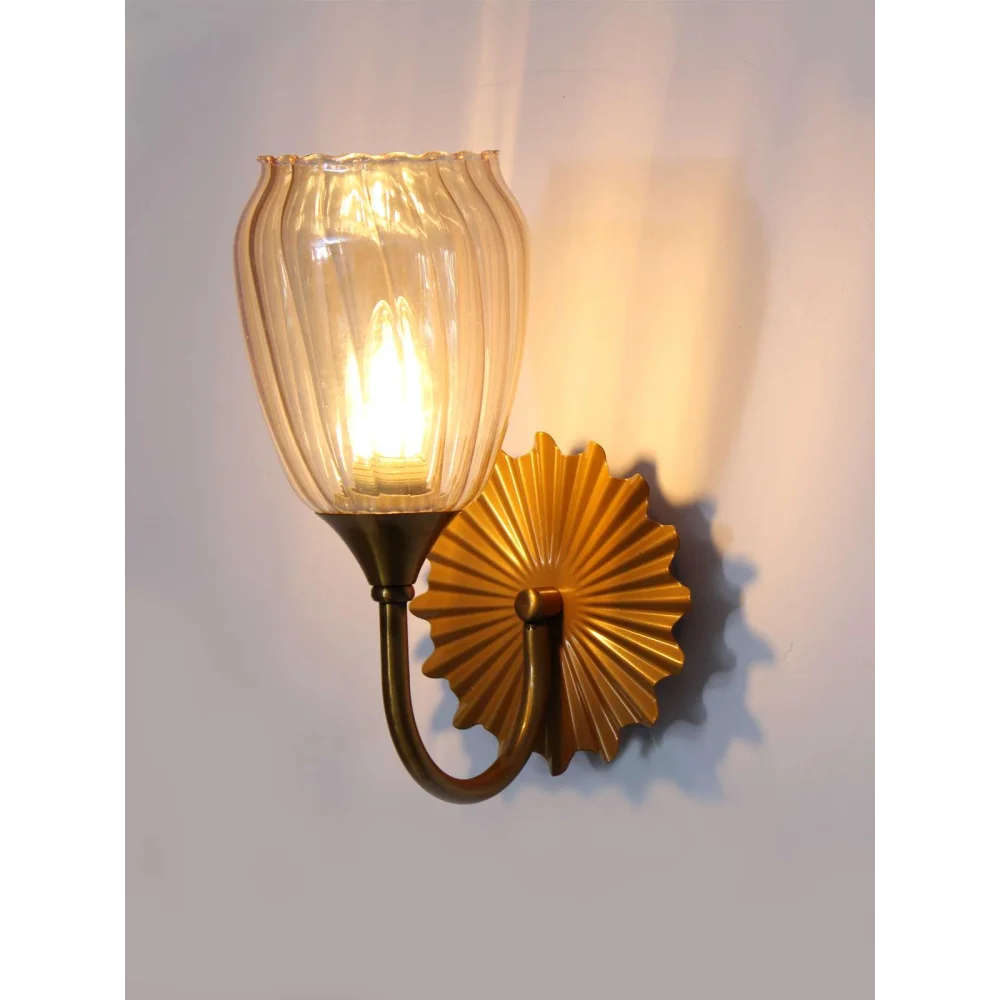 Decorative Brass Finish Fancy Wall Sconce with Ribbed Glass | SKE-140020