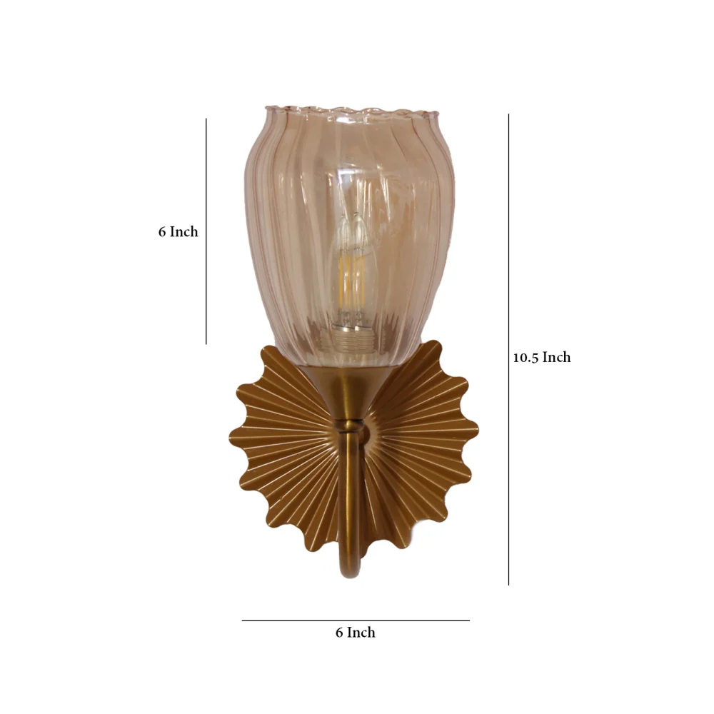 Decorative Brass Finish Fancy Wall Sconce with Ribbed Glass | SKE-140020