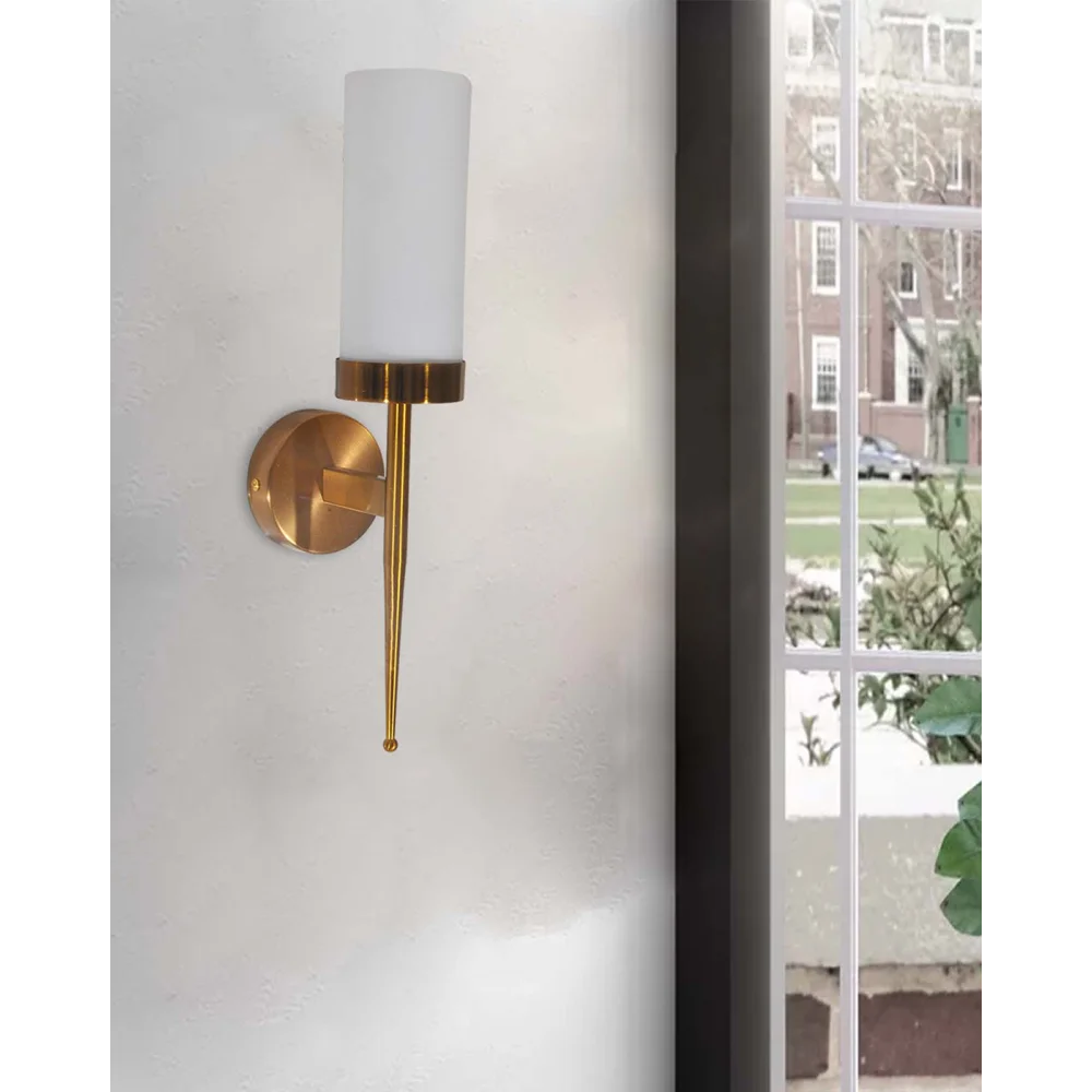 Modern Brass Wall Sconce with Frosted Glass Cylinder Shade | SKE-140002/1
