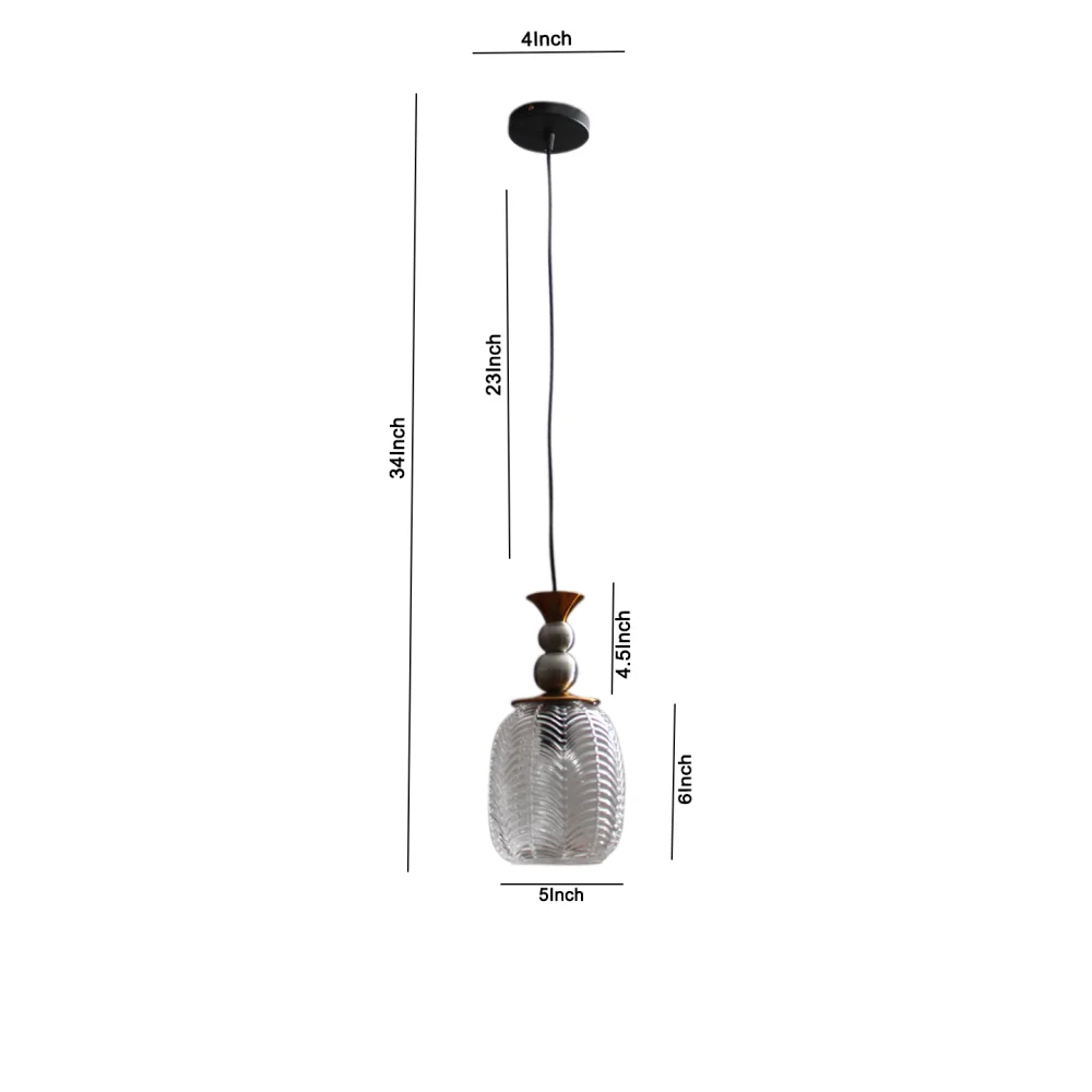 Vintage Hanging Pendant Light with Textured Crystal Glass Shade for Living Room | SKE-170001