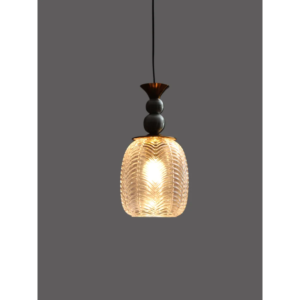 Vintage Hanging Pendant Light with Textured Crystal Glass Shade for Living Room | SKE-170001