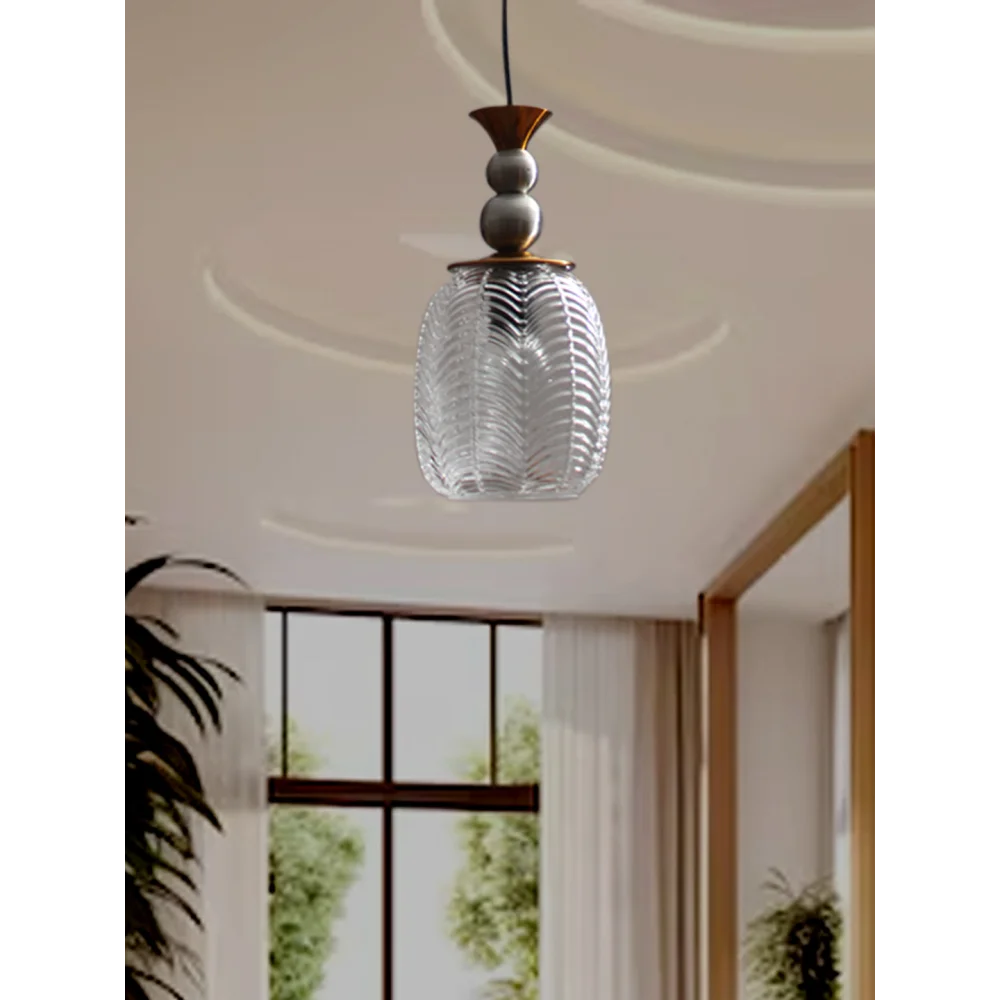 Vintage Hanging Pendant Light with Textured Crystal Glass Shade for Living Room | SKE-170001