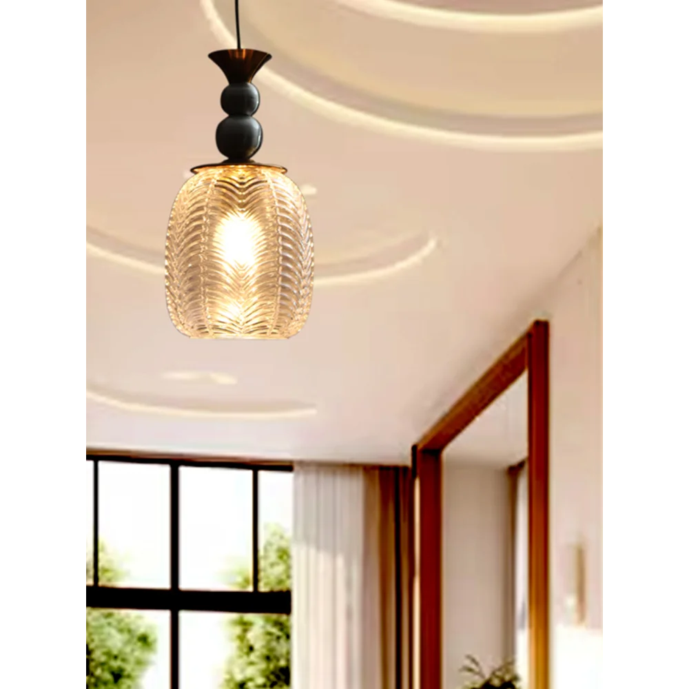 Vintage Hanging Pendant Light with Textured Crystal Glass Shade for Living Room | SKE-170001