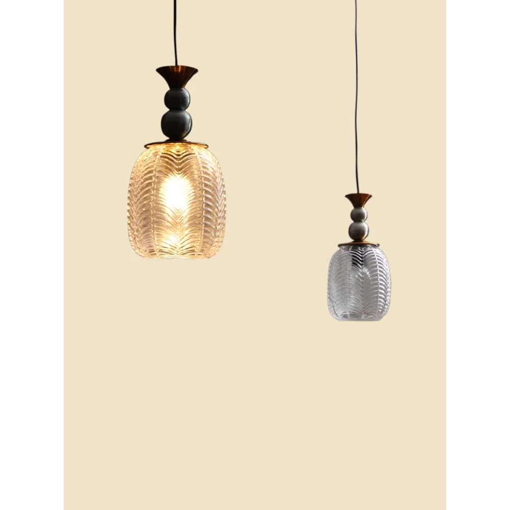 Vintage Hanging Pendant Light with Textured Crystal Glass Shade for Living Room | SKE-170001