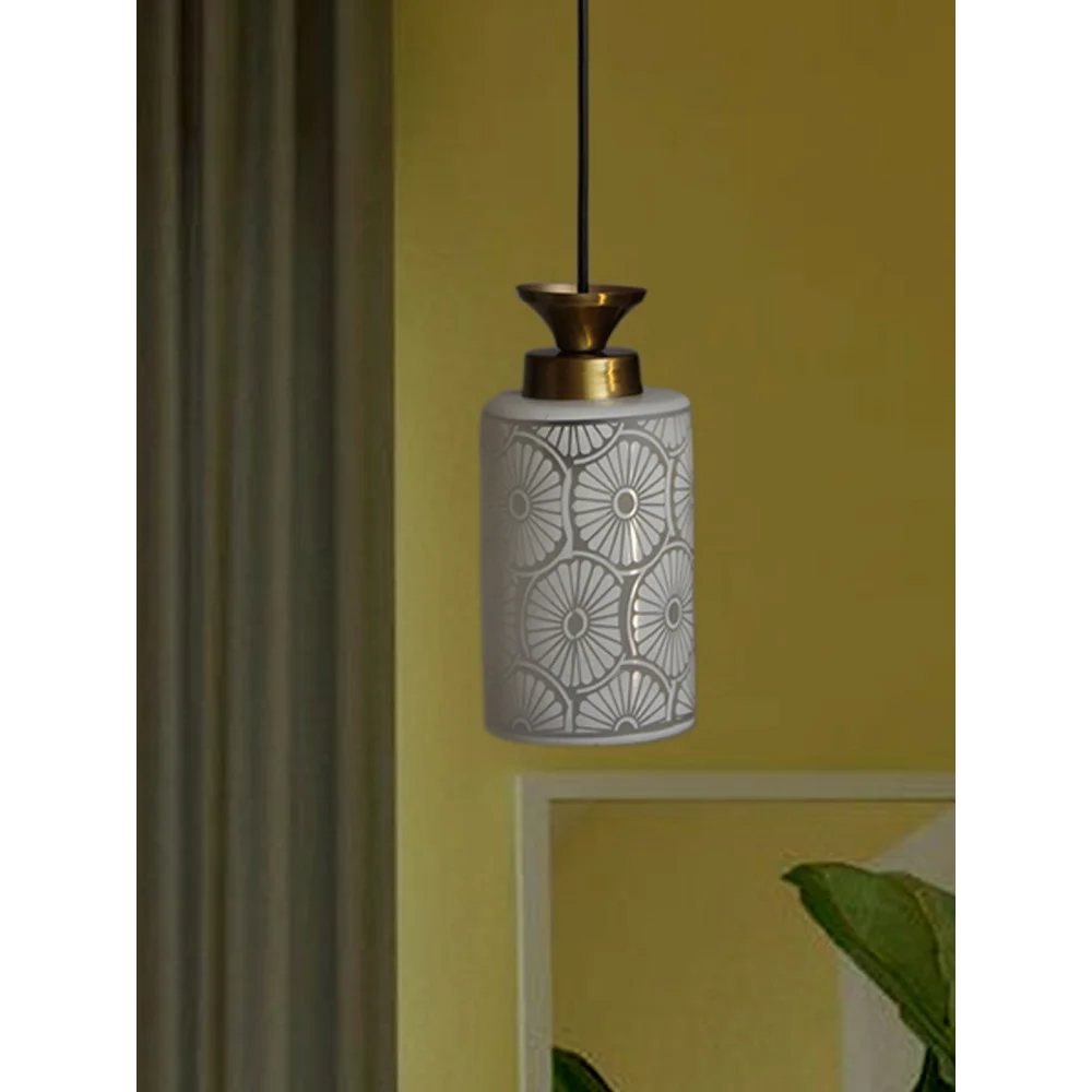 Elegant Ceramic Pendant Light with Floral Pattern |SKE-170004