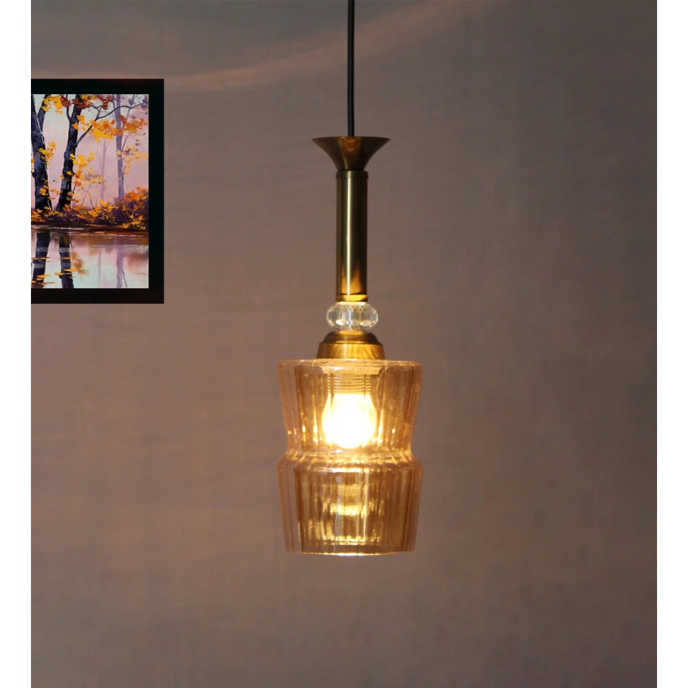 Ribbed Amber Glass Pendant Light | SKE-170008_RAG