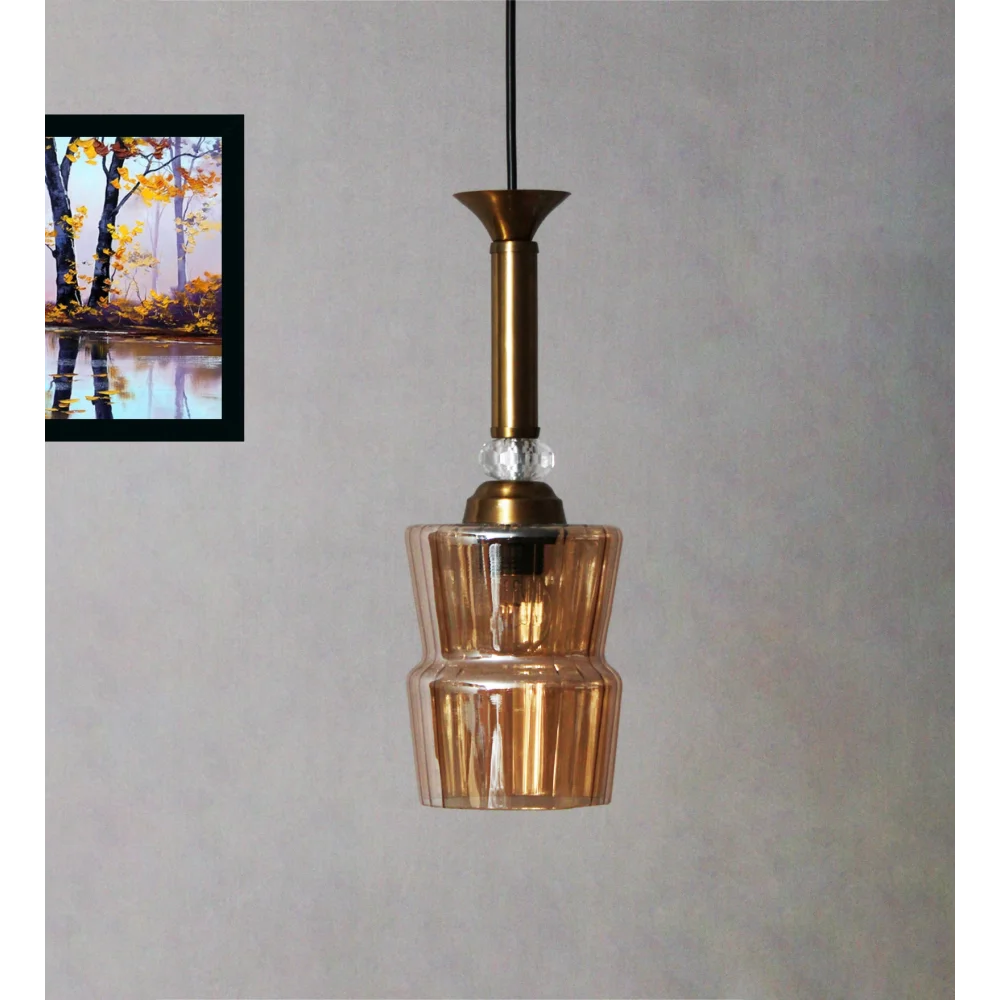 Ribbed Amber Glass Pendant Light | SKE-170008_RAG