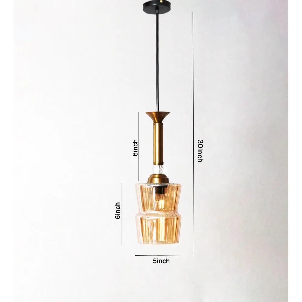 Ribbed Amber Glass Pendant Light | SKE-170008_RAG