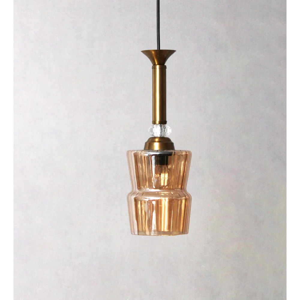 Ribbed Amber Glass Pendant Light | SKE-170008_RAG