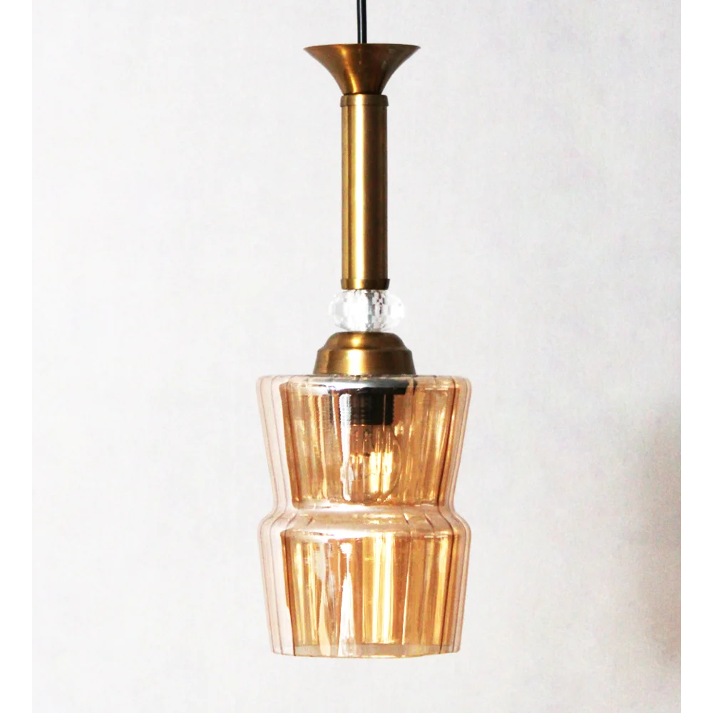Ribbed Amber Glass Pendant Light | SKE-170008_RAG