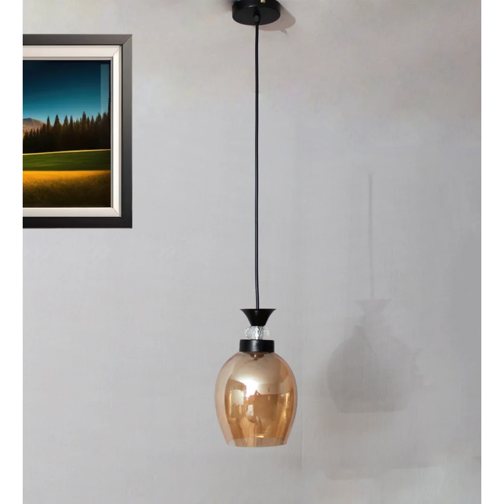 Modern Amber Glass Black Pendant Hanging | SKE-170009_ABLF