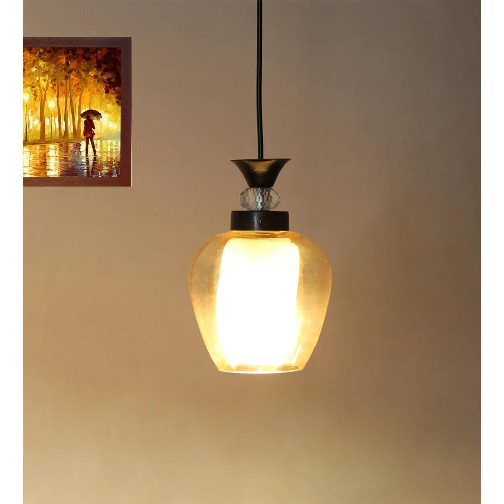 Clear Amber Glass Hanging Lamp With Black Finish | SKE-170009_CGBL