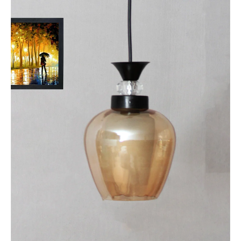 Clear Amber Glass Hanging Lamp With Black Finish | SKE-170009_CGBL