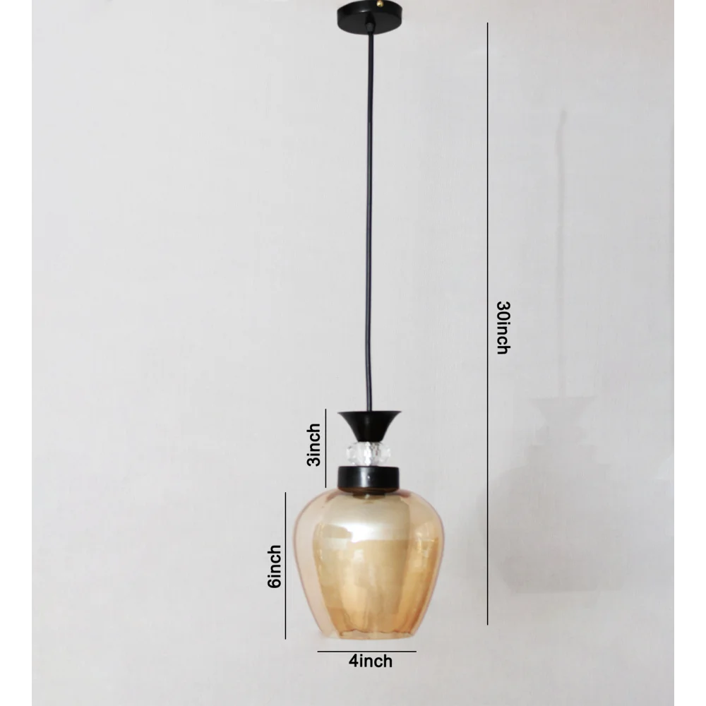 Clear Amber Glass Hanging Lamp With Black Finish | SKE-170009_CGBL