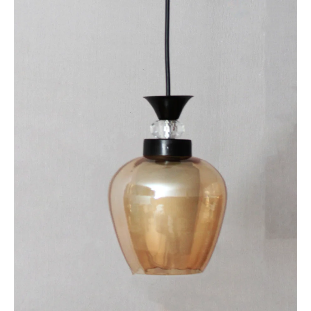 Clear Amber Glass Hanging Lamp With Black Finish | SKE-170009_CGBL