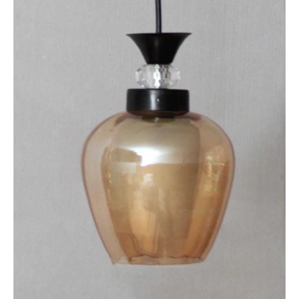 Clear Amber Glass Hanging Lamp With Black Finish | SKE-170009_CGBL