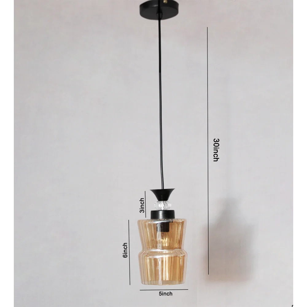 Fluted Amber Glass Pendant Light With Black Finish | SKE-170009_FABL