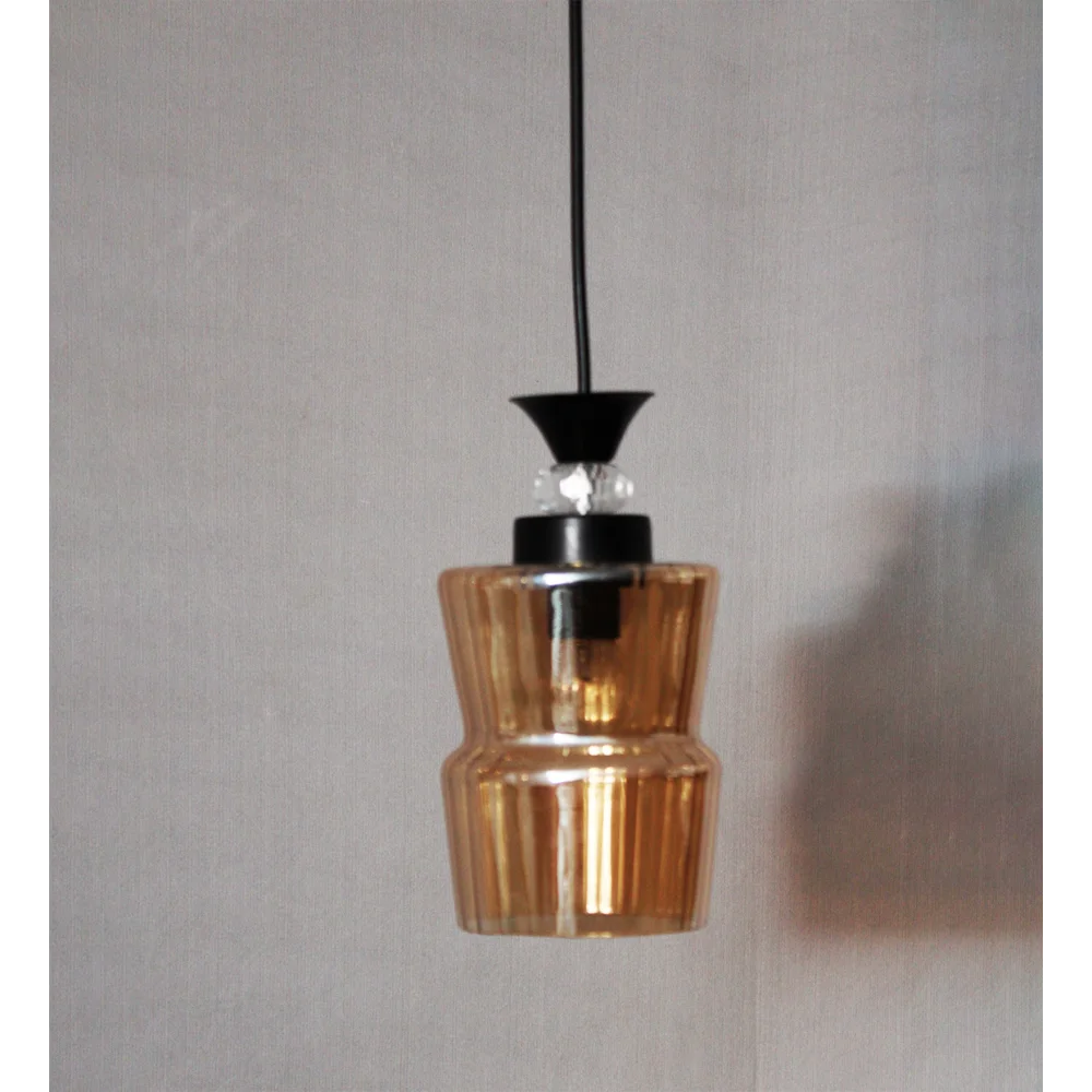 Fluted Amber Glass Pendant Light With Black Finish | SKE-170009_FABL