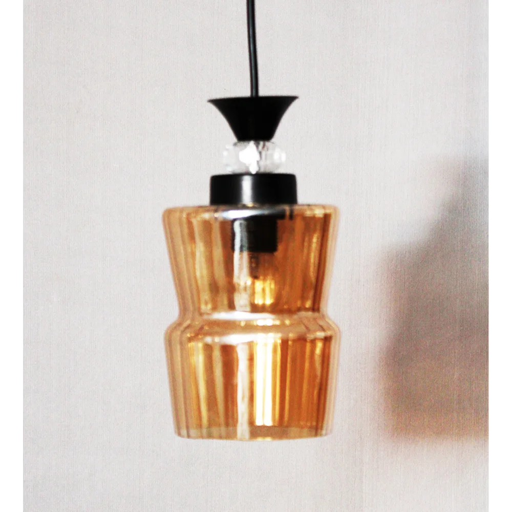 Fluted Amber Glass Pendant Light With Black Finish | SKE-170009_FABL