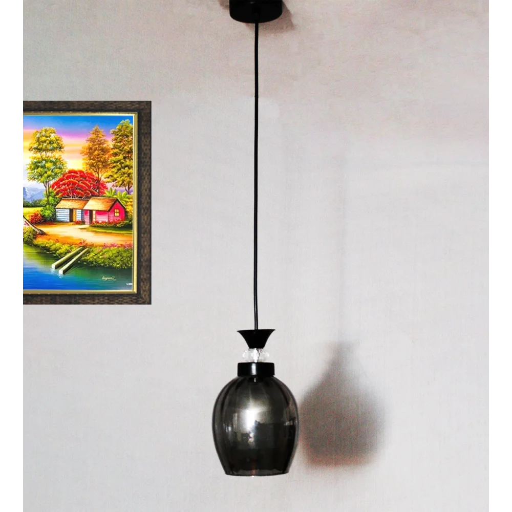 Modern Smoked Glass Pendant Light Black Finish | SKE-170009_SGBL