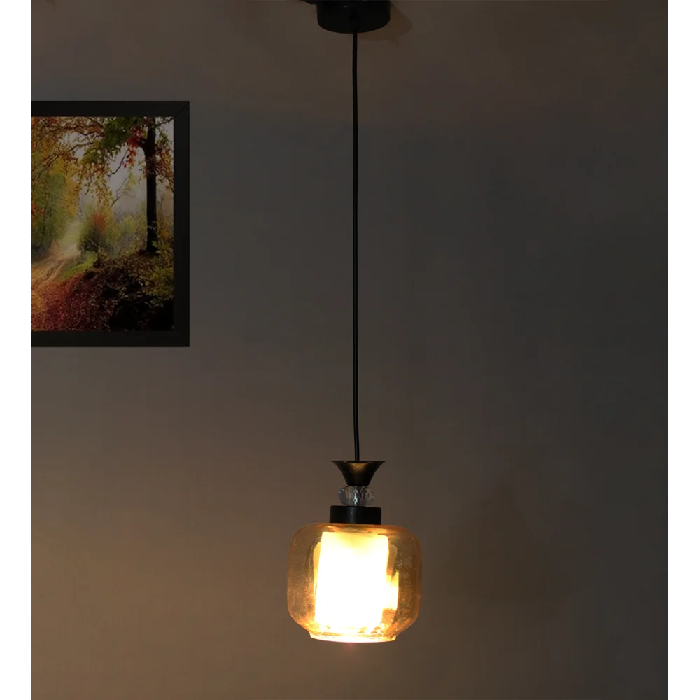 Modern Amber Glass Pendant Light Black Finish | SKE-170009_MGBL