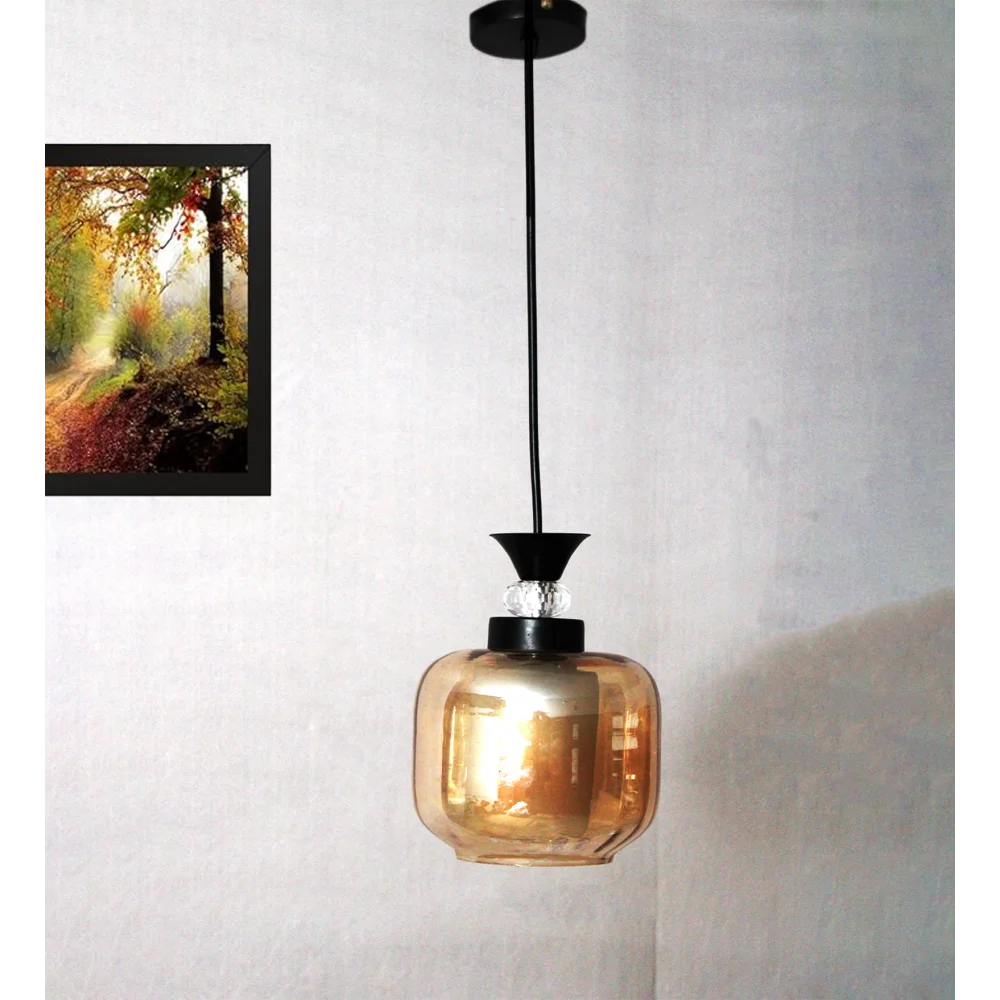 Modern Amber Glass Pendant Light Black Finish | SKE-170009_MGBL