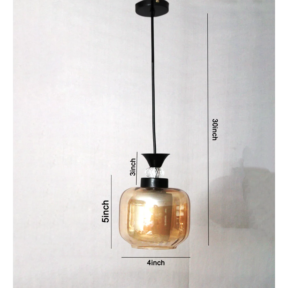 Modern Amber Glass Pendant Light Black Finish | SKE-170009_MGBL
