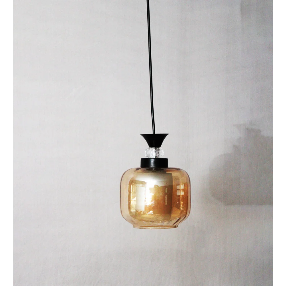 Modern Amber Glass Pendant Light Black Finish | SKE-170009_MGBL