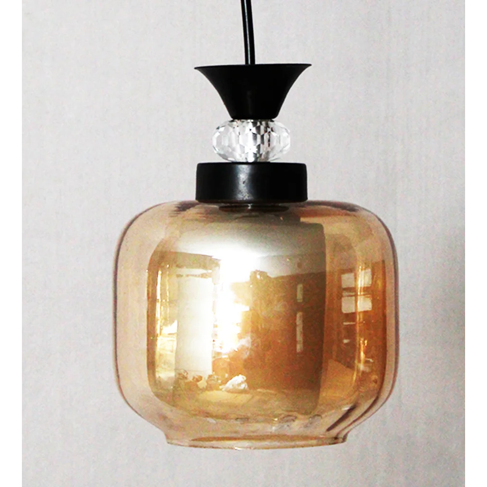 Modern Amber Glass Pendant Light Black Finish | SKE-170009_MGBL