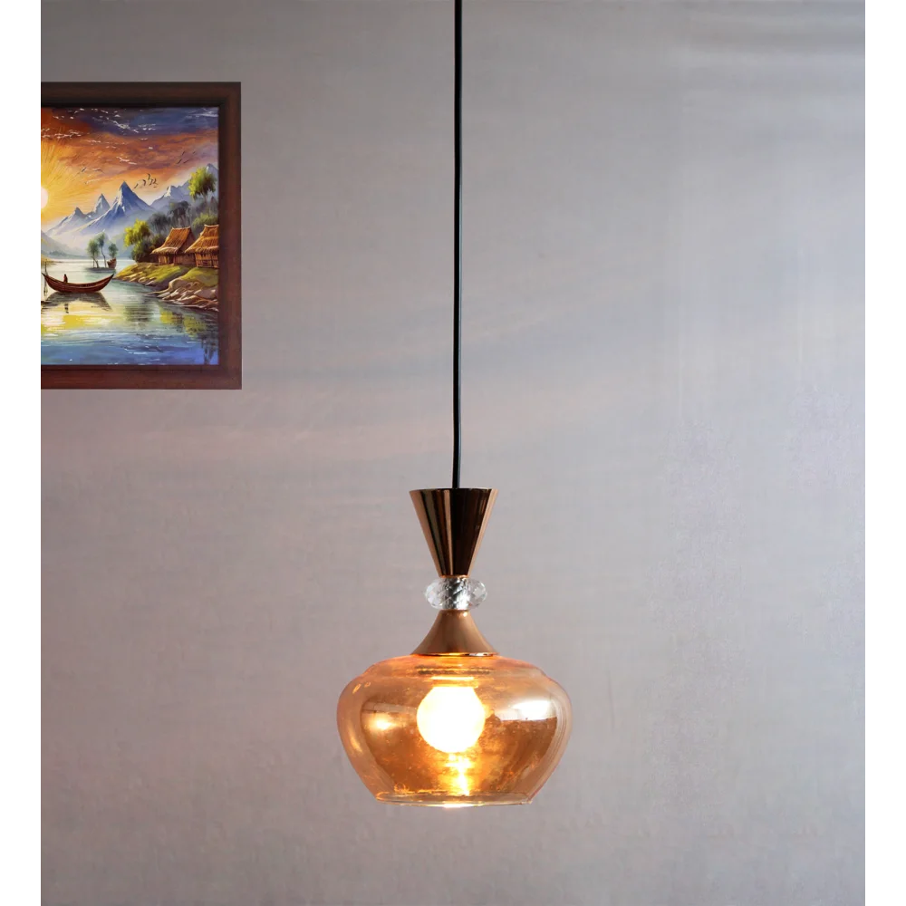 Amber Kachori Glass Pendant Light with Gold Finish | SKE-170009_KGL