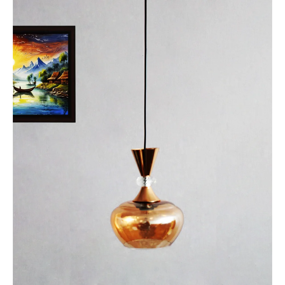 Amber Kachori Glass Pendant Light with Gold Finish | SKE-170009_KGL