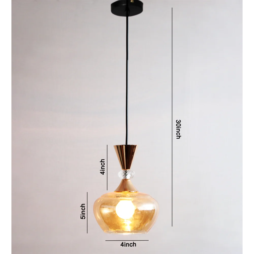 Amber Kachori Glass Pendant Light with Gold Finish | SKE-170009_KGL