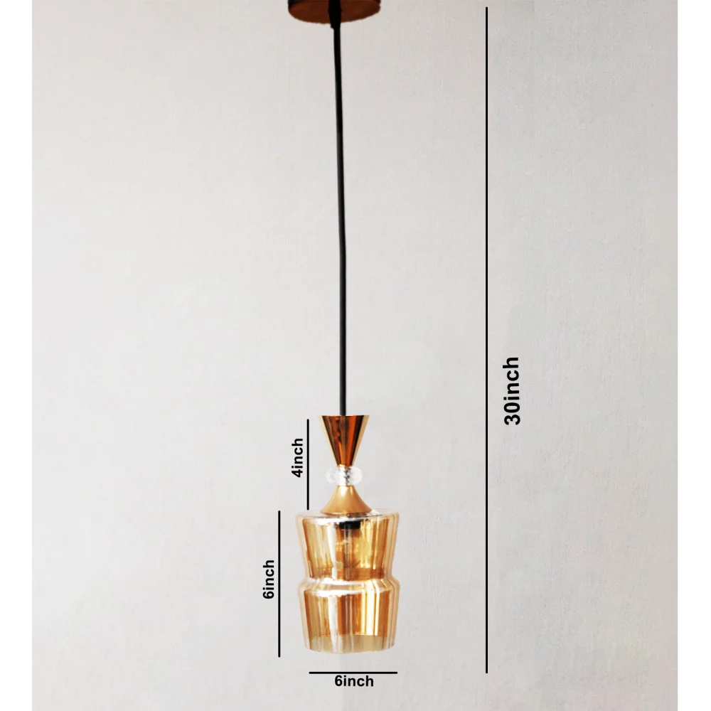 Ribbed Amber Glass Pendant Light Gold Finish |  SKE-170009_RGBL