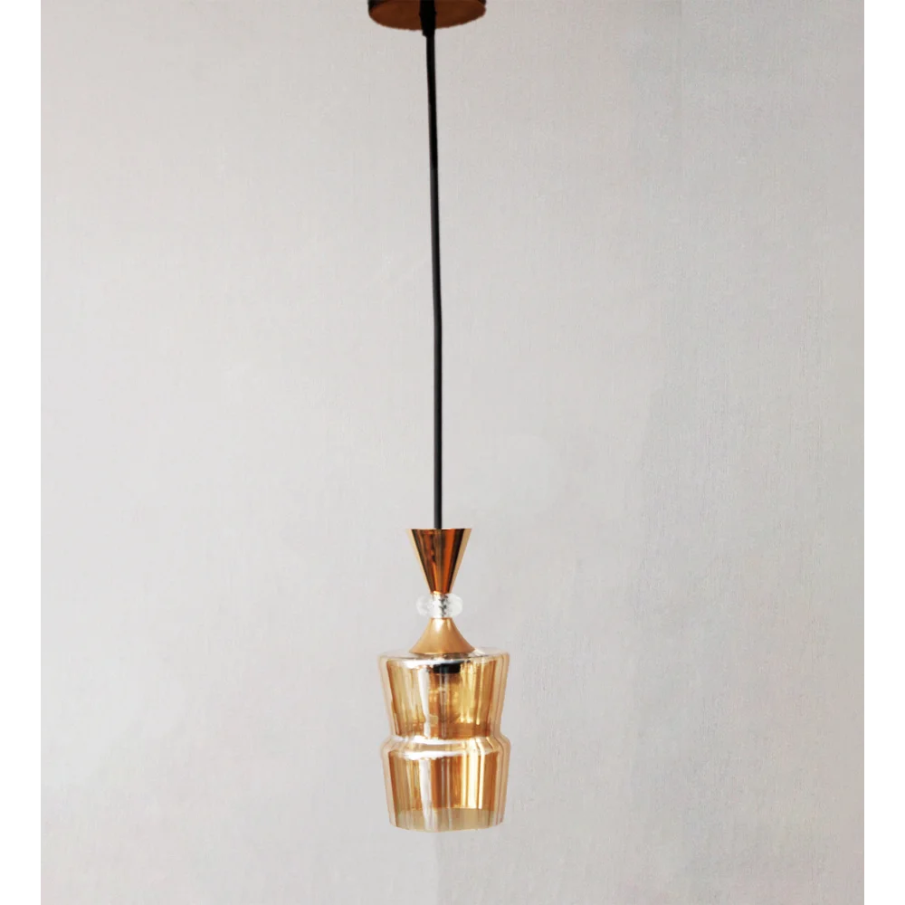 Ribbed Amber Glass Pendant Light Gold Finish |  SKE-170009_RGBL
