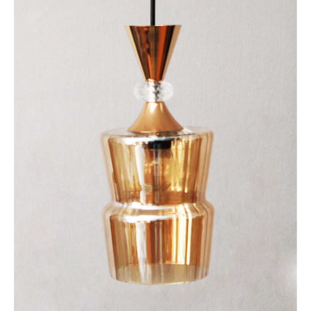Ribbed Amber Glass Pendant Light Gold Finish |  SKE-170009_RGBL