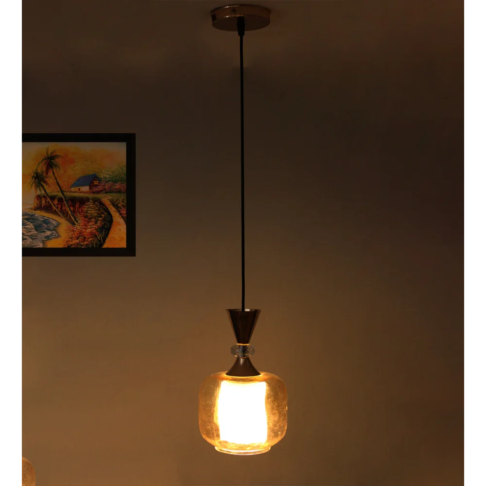 Soft Amber Glass Hanging Lamp Gold Finish | SKE-170009_SMGF