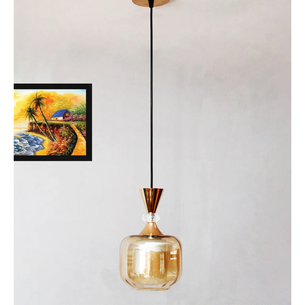 Soft Amber Glass Hanging Lamp Gold Finish | SKE-170009_SMGF