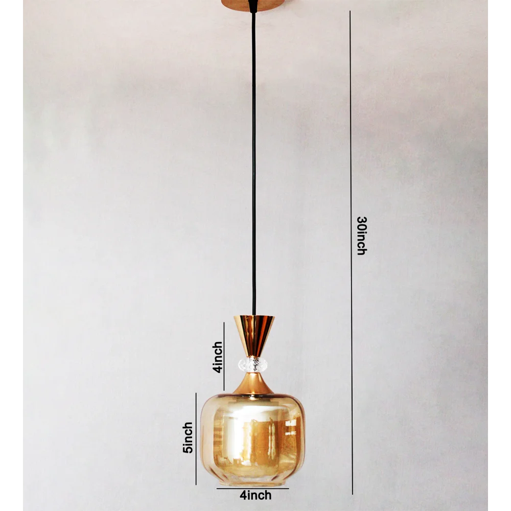 Soft Amber Glass Hanging Lamp Gold Finish | SKE-170009_SMGF