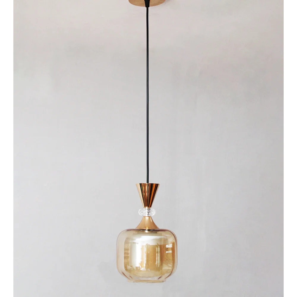 Soft Amber Glass Hanging Lamp Gold Finish | SKE-170009_SMGF