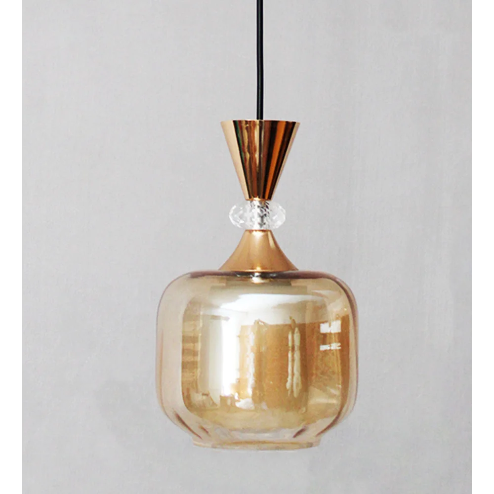 Soft Amber Glass Hanging Lamp Gold Finish | SKE-170009_SMGF