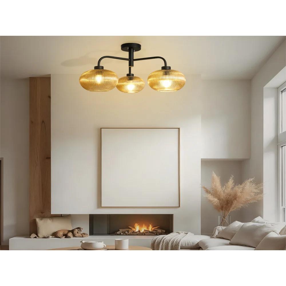 Modern 3-Light Ribbed Glass Chandelier | SKE-210003_3 CH-Black