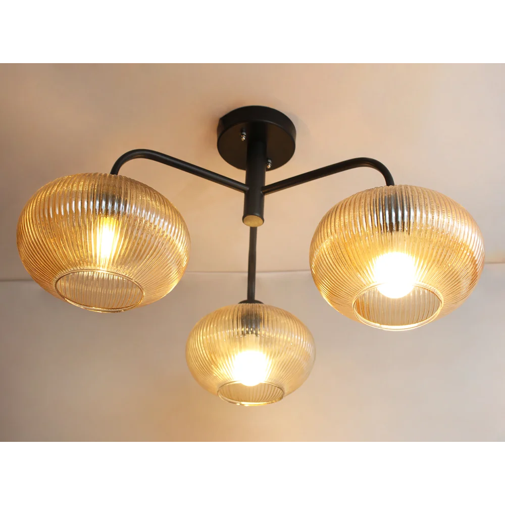 Modern 3-Light Ribbed Glass Chandelier | SKE-210003_3 CH-Black