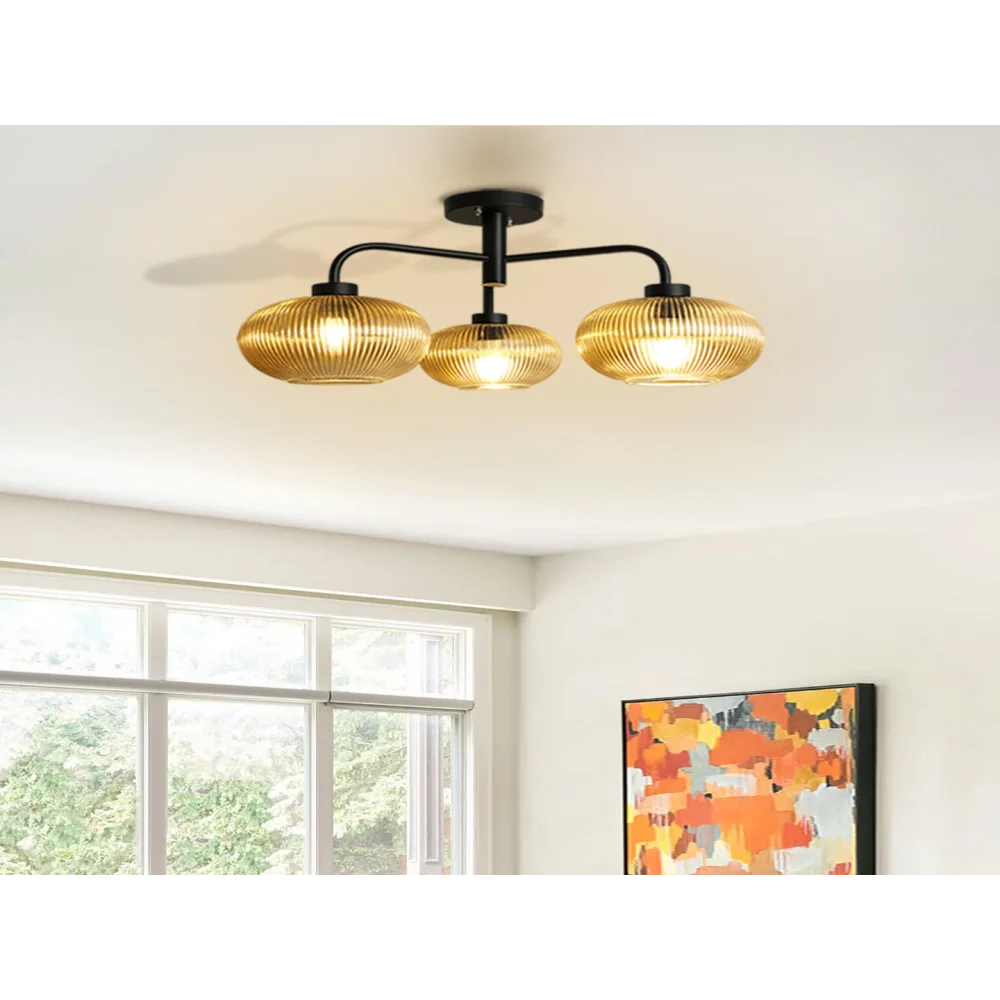 Modern 3-Light Ribbed Glass Chandelier | SKE-210003_3 CH-Black