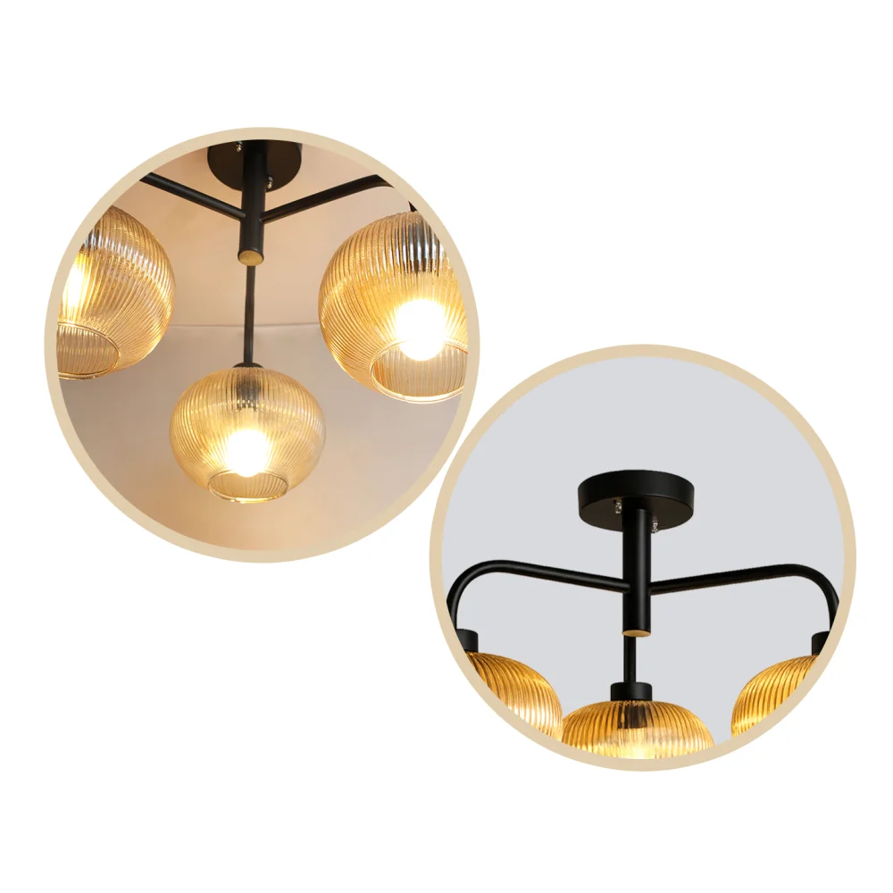 Modern 3-Light Ribbed Glass Chandelier | SKE-210003_3 CH-Black