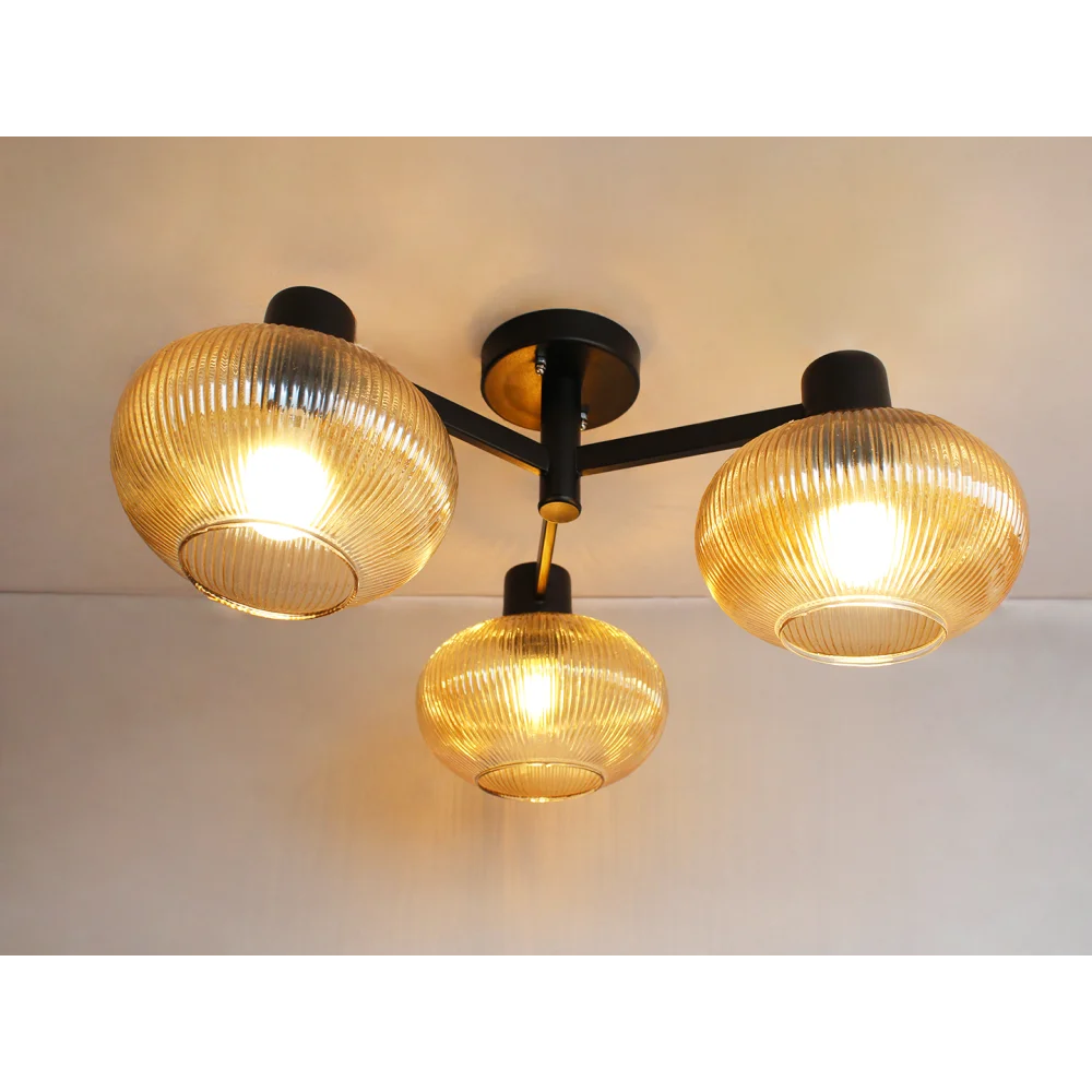 Solara 3-Light Ribbed Glass Chandelier | SKE-210002_3 CH-Black